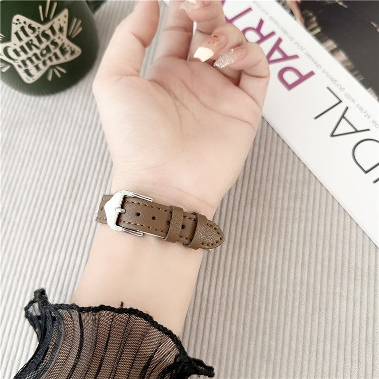 For Apple Watch 10 46mm / Ultra 2 / Ultra 49mm / 9 8 7 45mm / SE (2023) SE (2022) SE 6 5 4 44mm / 3 2 1 42mm Leather Watch Strap - White+Pink