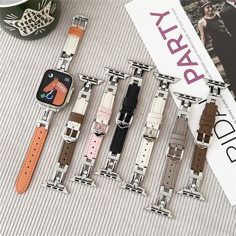 For Apple Watch 10 46mm / Ultra 2 / Ultra 49mm / 9 8 7 45mm / SE (2023) SE (2022) SE 6 5 4 44mm / 3 2 1 42mm Leather Watch Strap - White+Pink