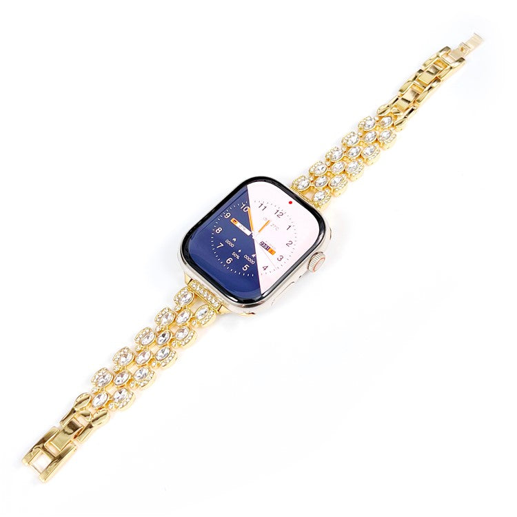Watch Band for Apple Watch 10 46mm / Ultra 2 / Ultra 49mm / 9 8 7 45mm / SE (2023) SE (2022) SE 6 5 4 44mm / 3 2 1 42mm Rhinestone Decor Strap - Gold
