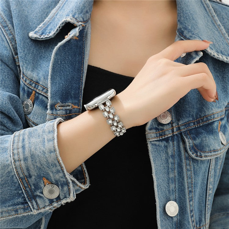 Watch Band for Apple Watch 10 46mm / Ultra 2 / Ultra 49mm / 9 8 7 45mm / SE (2023) SE (2022) SE 6 5 4 44mm / 3 2 1 42mm Rhinestone Decor Strap - Gold