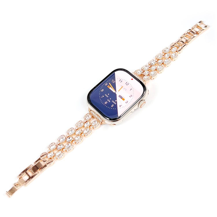 Watch Band for Apple Watch 10 46mm / Ultra 2 / Ultra 49mm / 9 8 7 45mm / SE (2023) SE (2022) SE 6 5 4 44mm / 3 2 1 42mm Rhinestone Decor Strap - Rose Gold