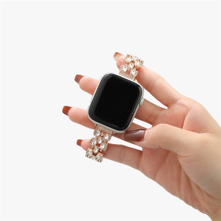 Watch Band for Apple Watch 10 46mm / Ultra 2 / Ultra 49mm / 9 8 7 45mm / SE (2023) SE (2022) SE 6 5 4 44mm / 3 2 1 42mm Rhinestone Decor Strap - Rose Gold