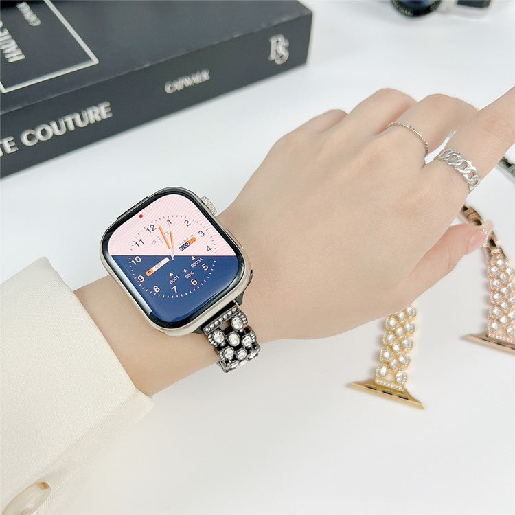 Watch Band for Apple Watch 10 46mm / Ultra 2 / Ultra 49mm / 9 8 7 45mm / SE (2023) SE (2022) SE 6 5 4 44mm / 3 2 1 42mm Rhinestone Decor Strap - Rose Gold