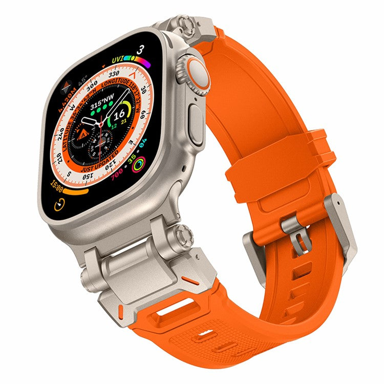 For Apple Watch 10 46mm / Ultra 2 / Ultra 49mm / 9 8 7 45mm / SE (2023) SE (2022) SE 6 5 4 44mm / 3 2 1 42mm Silicone Strap - Titanium+Orange