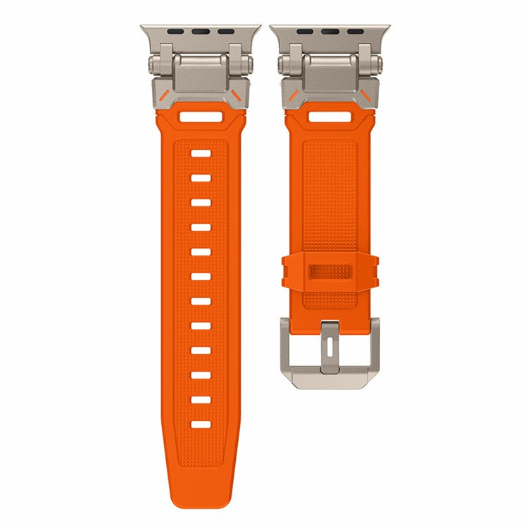 For Apple Watch 10 46mm / Ultra 2 / Ultra 49mm / 9 8 7 45mm / SE (2023) SE (2022) SE 6 5 4 44mm / 3 2 1 42mm Silicone Strap - Titanium+Orange