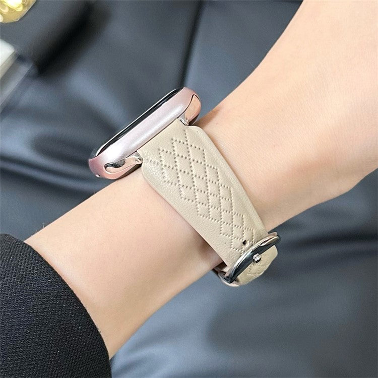 For Apple Watch 10 46mm / Ultra 2 / Ultra 49mm / 9 8 7 45mm / SE (2023) SE (2022) SE 6 5 4 44mm / 3 2 1 42mm Cowhide Leather Bracelet Strap - Apricot