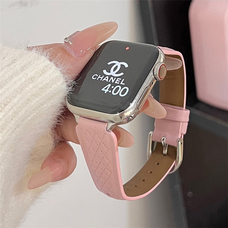 For Apple Watch 10 46mm / Ultra 2 / Ultra 49mm / 9 8 7 45mm / SE (2023) SE (2022) SE 6 5 4 44mm / 3 2 1 42mm Cowhide Leather Bracelet Strap - Pink