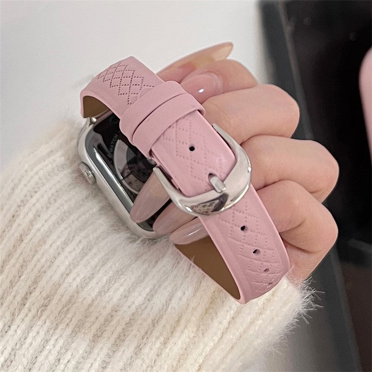For Apple Watch 10 46mm / Ultra 2 / Ultra 49mm / 9 8 7 45mm / SE (2023) SE (2022) SE 6 5 4 44mm / 3 2 1 42mm Cowhide Leather Bracelet Strap - Pink
