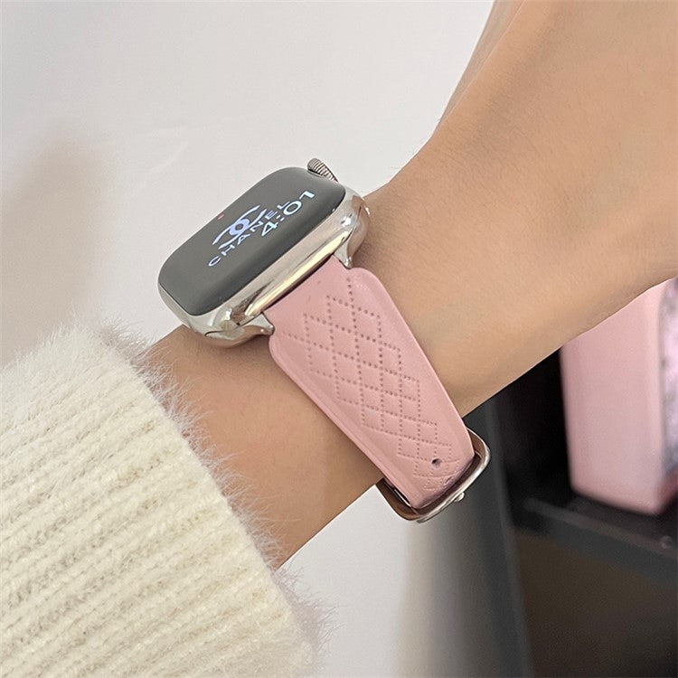 For Apple Watch 10 46mm / Ultra 2 / Ultra 49mm / 9 8 7 45mm / SE (2023) SE (2022) SE 6 5 4 44mm / 3 2 1 42mm Cowhide Leather Bracelet Strap - Pink