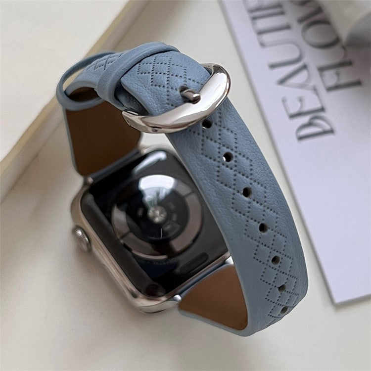For Apple Watch 10 46mm / Ultra 2 / Ultra 49mm / 9 8 7 45mm / SE (2023) SE (2022) SE 6 5 4 44mm / 3 2 1 42mm Cowhide Leather Bracelet Strap - Blue