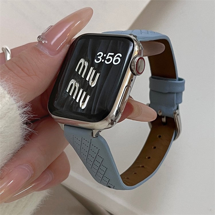 For Apple Watch 10 46mm / Ultra 2 / Ultra 49mm / 9 8 7 45mm / SE (2023) SE (2022) SE 6 5 4 44mm / 3 2 1 42mm Cowhide Leather Bracelet Strap - Blue