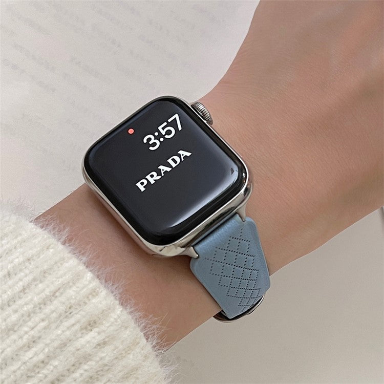 For Apple Watch 10 46mm / Ultra 2 / Ultra 49mm / 9 8 7 45mm / SE (2023) SE (2022) SE 6 5 4 44mm / 3 2 1 42mm Cowhide Leather Bracelet Strap - Blue