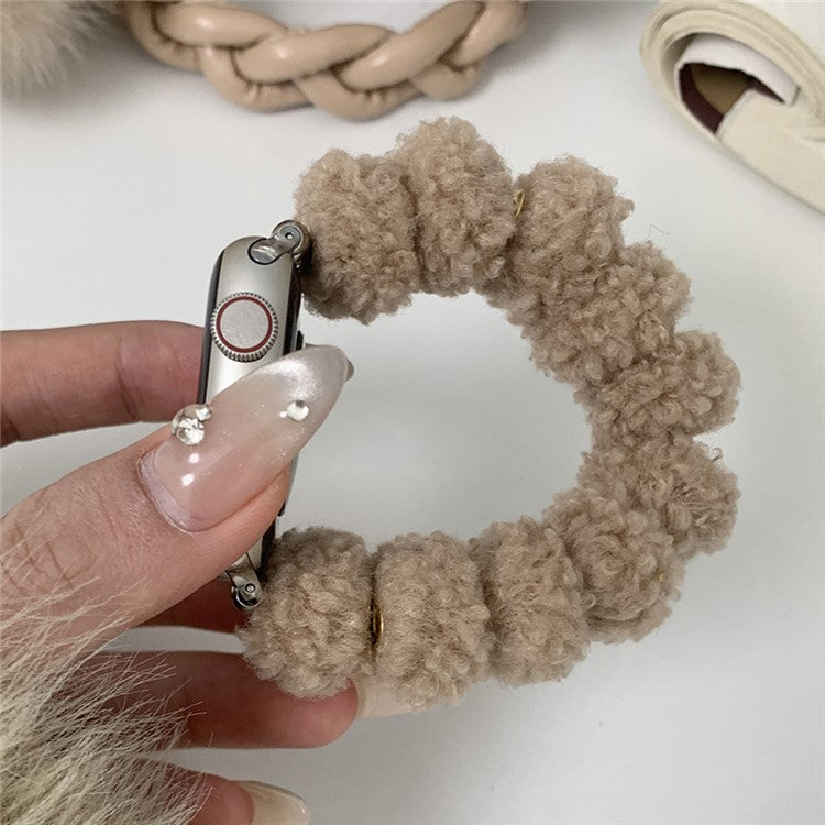 For Apple Watch Series 10 42mm / 9 8 7 41mm / SE (2023) SE (2022) SE 6 5 4 40mm / 3 2 1 38mm Soft Plush Band - Khaki