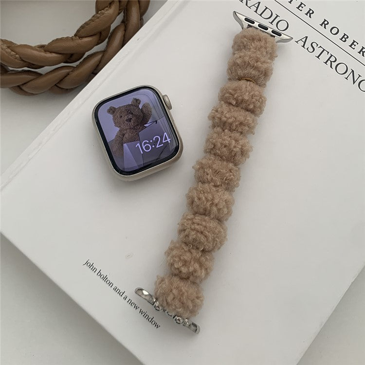 For Apple Watch Series 10 42mm / 9 8 7 41mm / SE (2023) SE (2022) SE 6 5 4 40mm / 3 2 1 38mm Soft Plush Band - Khaki