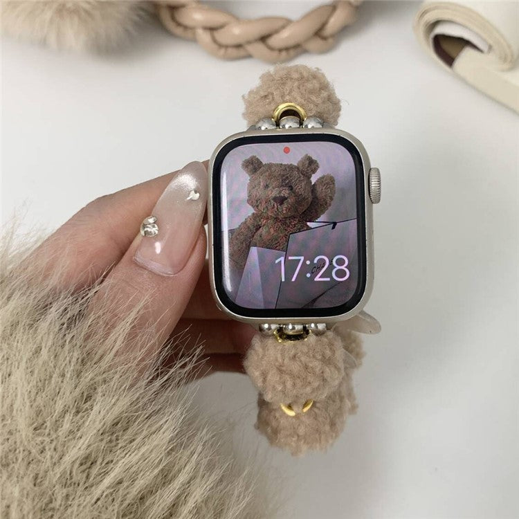 For Apple Watch Series 10 42mm / 9 8 7 41mm / SE (2023) SE (2022) SE 6 5 4 40mm / 3 2 1 38mm Soft Plush Band - Khaki