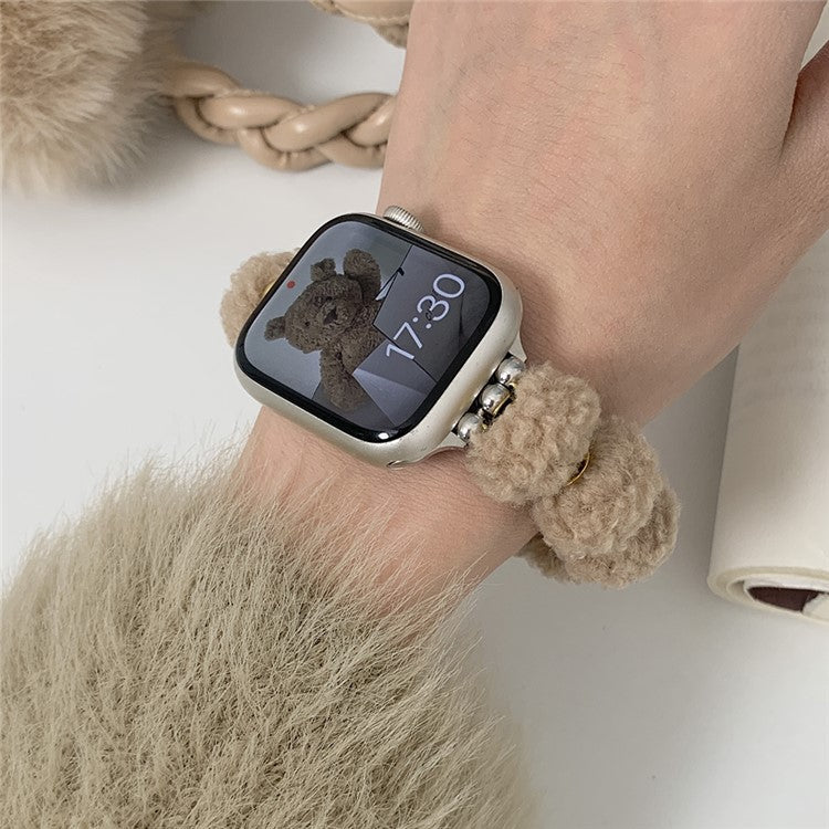 For Apple Watch Series 10 42mm / 9 8 7 41mm / SE (2023) SE (2022) SE 6 5 4 40mm / 3 2 1 38mm Soft Plush Band - Khaki