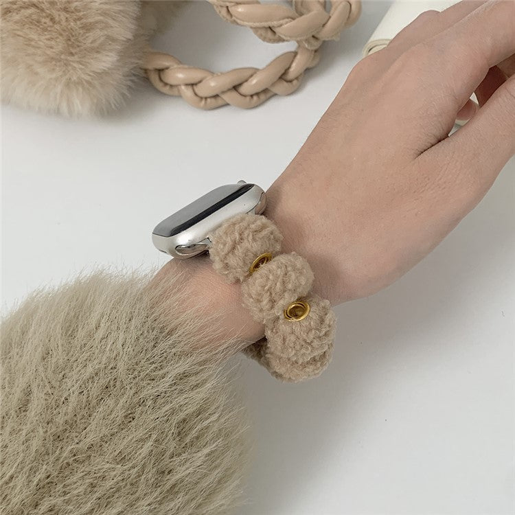 For Apple Watch Series 10 42mm / 9 8 7 41mm / SE (2023) SE (2022) SE 6 5 4 40mm / 3 2 1 38mm Soft Plush Band - Khaki