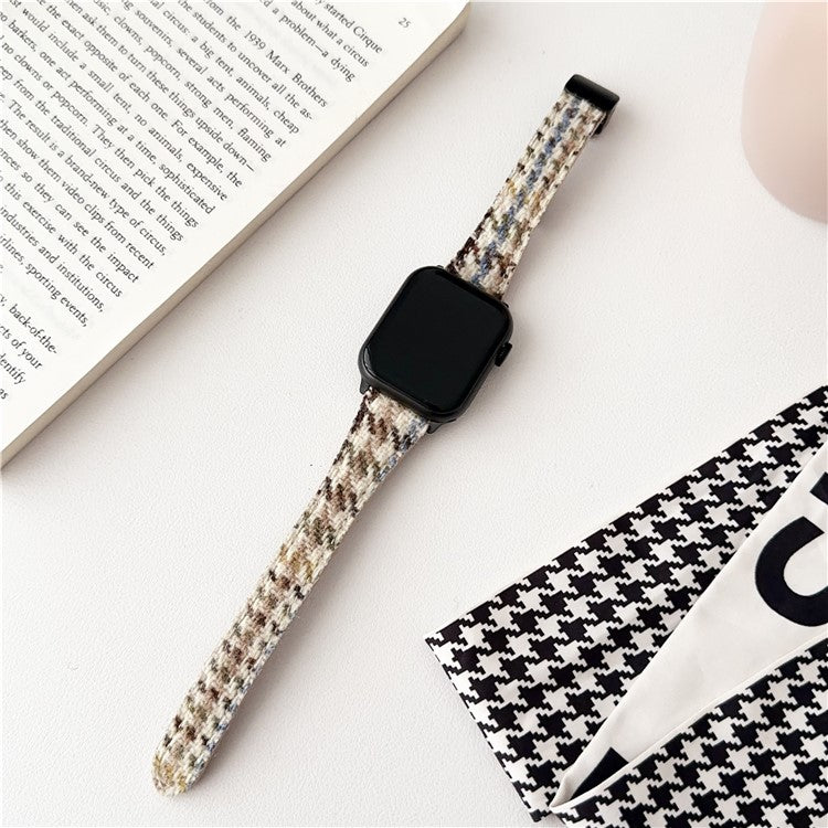 For Apple Watch Series 10 42mm / 9 8 7 41mm / SE (2023) SE (2022) SE 6 5 4 40mm / 3 2 1 38mm Houndstooth Woolen Watch Strap - Apricot