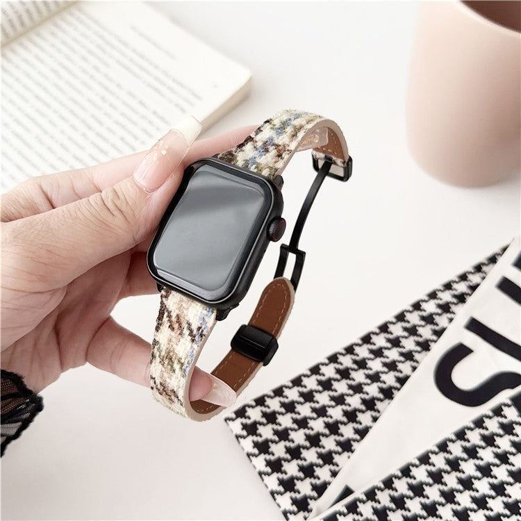 For Apple Watch Series 10 42mm / 9 8 7 41mm / SE (2023) SE (2022) SE 6 5 4 40mm / 3 2 1 38mm Houndstooth Woolen Watch Strap - Apricot