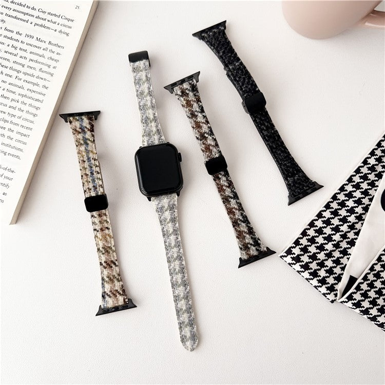 For Apple Watch Series 10 42mm / 9 8 7 41mm / SE (2023) SE (2022) SE 6 5 4 40mm / 3 2 1 38mm Houndstooth Woolen Watch Strap - Apricot