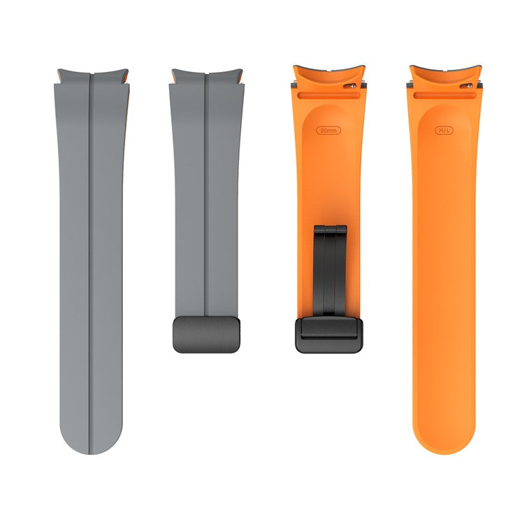 For Samsung Galaxy Watch 5 Pro 45mm Magnetic Buckle Wrist Band Bi-Color Silicone Strap - Grey + Orange