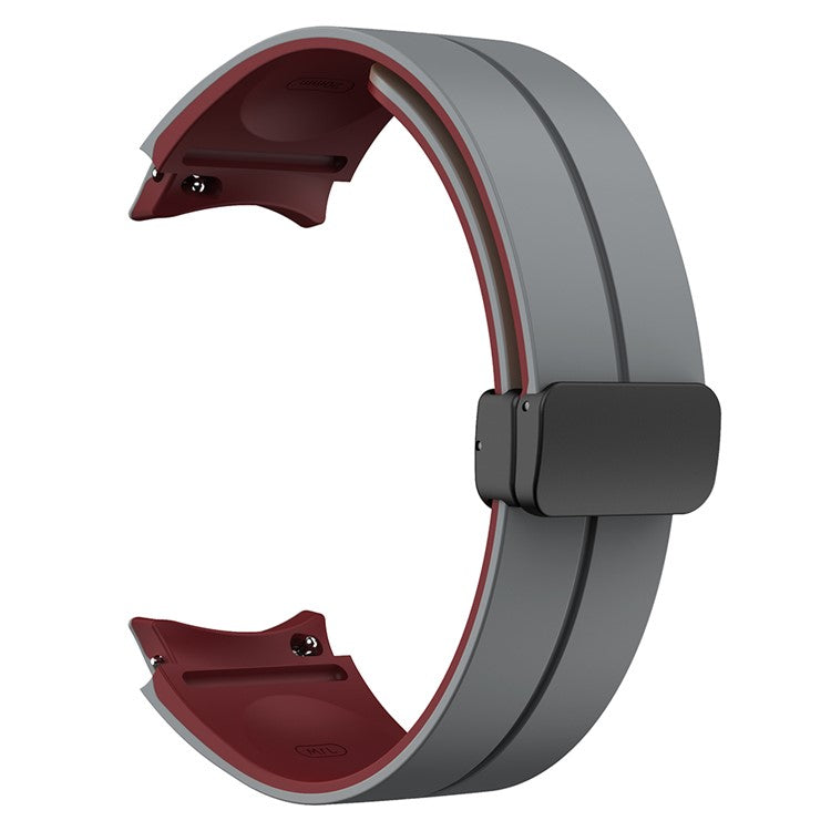 For Samsung Galaxy Watch 5 Pro 45mm Magnetic Buckle Wrist Band Bi-Color Silicone Strap - Grey + Wine Red