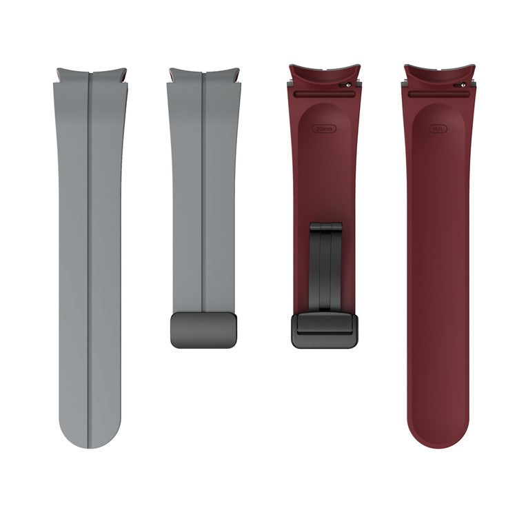 For Samsung Galaxy Watch 5 Pro 45mm Magnetic Buckle Wrist Band Bi-Color Silicone Strap - Grey + Wine Red