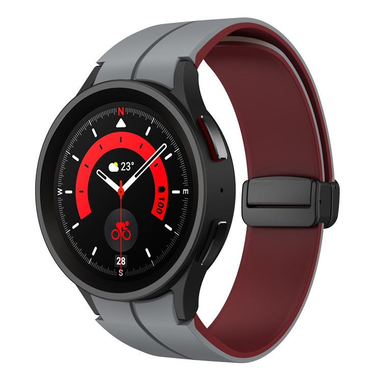 For Samsung Galaxy Watch 5 Pro 45mm Magnetic Buckle Wrist Band Bi-Color Silicone Strap - Grey + Wine Red