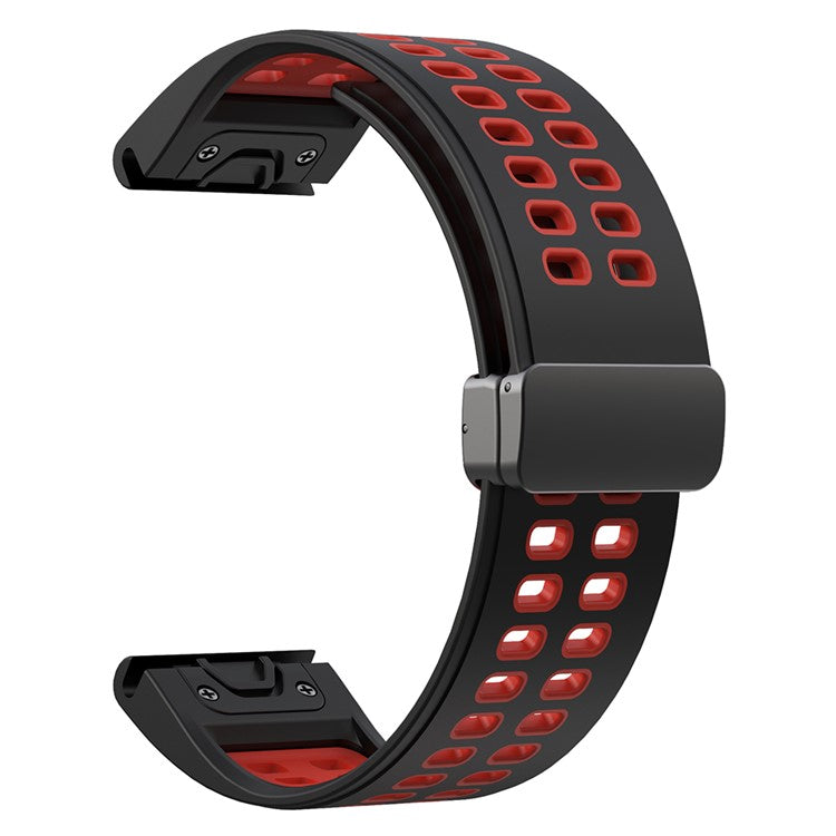 For Garmin Fenix 7 Pro / Fenix 7 Replacement Band 22mm Silicone Strap with Magnetic Buckle - Black+Red