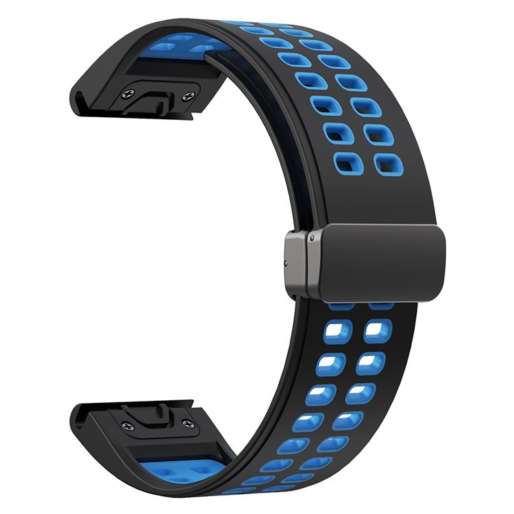 For Garmin Fenix 7 Pro / Fenix 7 Replacement Band 22mm Silicone Strap with Magnetic Buckle - Black+Sky Blue