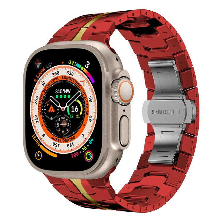 For Apple Watch 10 46mm / Ultra 2 / Ultra 49mm / 9 8 7 45mm / SE (2023) SE (2022) SE 6 5 4 44mm / 3 2 1 42mm Watch Band Stainless Steel - Red+Gold
