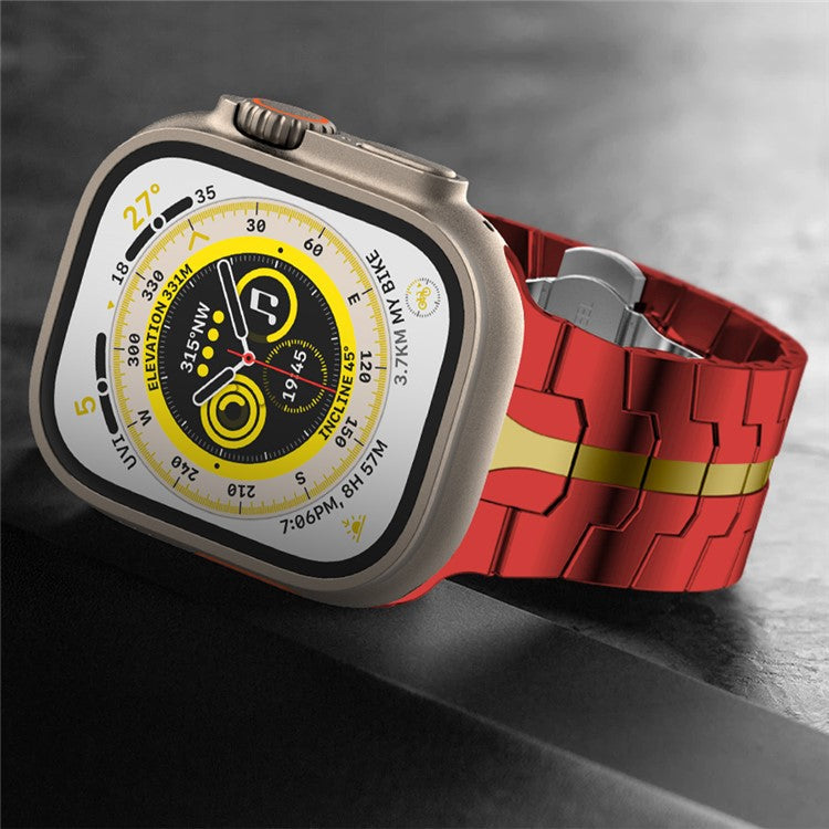 For Apple Watch 10 46mm / Ultra 2 / Ultra 49mm / 9 8 7 45mm / SE (2023) SE (2022) SE 6 5 4 44mm / 3 2 1 42mm Watch Band Stainless Steel - Red+Gold