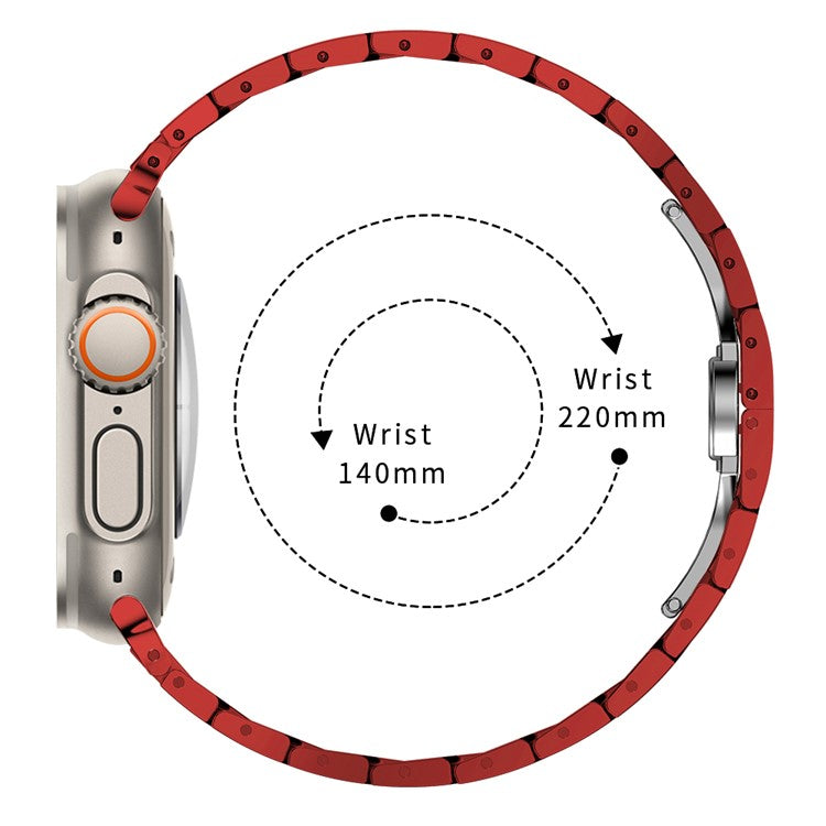For Apple Watch 10 46mm / Ultra 2 / Ultra 49mm / 9 8 7 45mm / SE (2023) SE (2022) SE 6 5 4 44mm / 3 2 1 42mm Watch Band Stainless Steel - Red+Gold