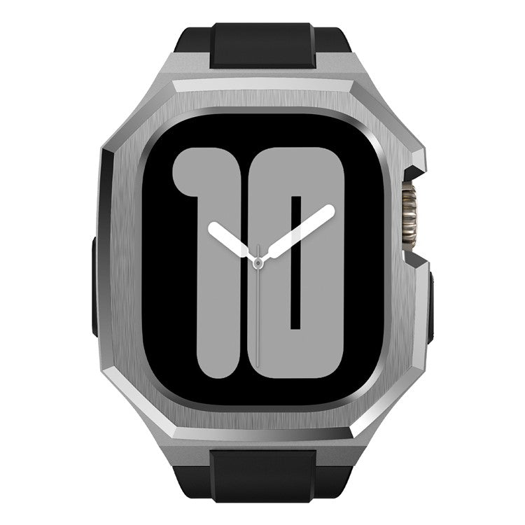 For Apple Watch Ultra 2 Ultra 49mm Soft Fluororubber Strap with Stainless Steel Wristwatch Case - Silver