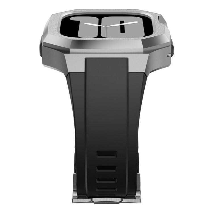 For Apple Watch Ultra 2 Ultra 49mm Soft Fluororubber Strap with Stainless Steel Wristwatch Case - Silver