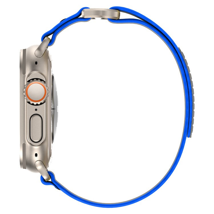 For Apple Watch 10 46mm / Ultra 2 / Ultra 49mm / 9 8 7 45mm / SE (2023) SE (2022) SE 6 5 4 44mm / 3 2 1 42mm Nylon Braided Watch Band, Size: M - Blue+Grey