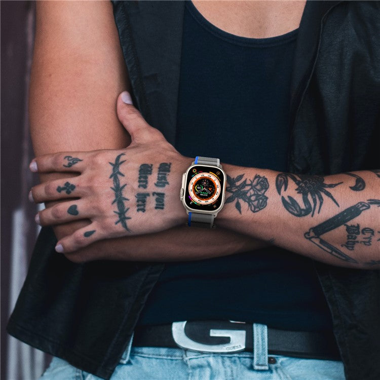 For Apple Watch 10 46mm / Ultra 2 / Ultra 49mm / 9 8 7 45mm / SE (2023) SE (2022) SE 6 5 4 44mm / 3 2 1 42mm Nylon Braided Watch Band, Size: M - Blue+Grey