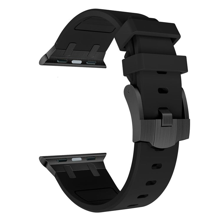 For Apple Watch 10 46mm / Ultra 2 / Ultra 49mm / 9 8 7 45mm / SE (2023) SE (2022) SE 6 5 4 44mm / 3 2 1 42mm Liquid Silicone Watch Band - Black+Black
