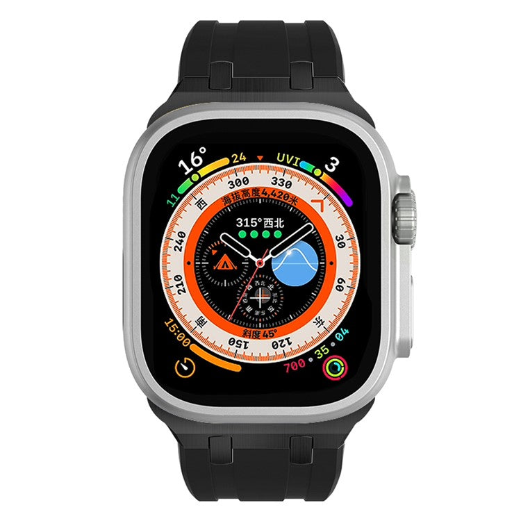 For Apple Watch 10 46mm / Ultra 2 / Ultra 49mm / 9 8 7 45mm / SE (2023) SE (2022) SE 6 5 4 44mm / 3 2 1 42mm Liquid Silicone Watch Band - Black+Black