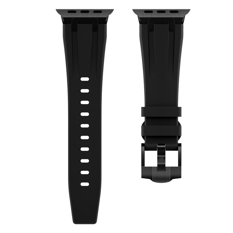 For Apple Watch 10 46mm / Ultra 2 / Ultra 49mm / 9 8 7 45mm / SE (2023) SE (2022) SE 6 5 4 44mm / 3 2 1 42mm Liquid Silicone Watch Band - Black+Black