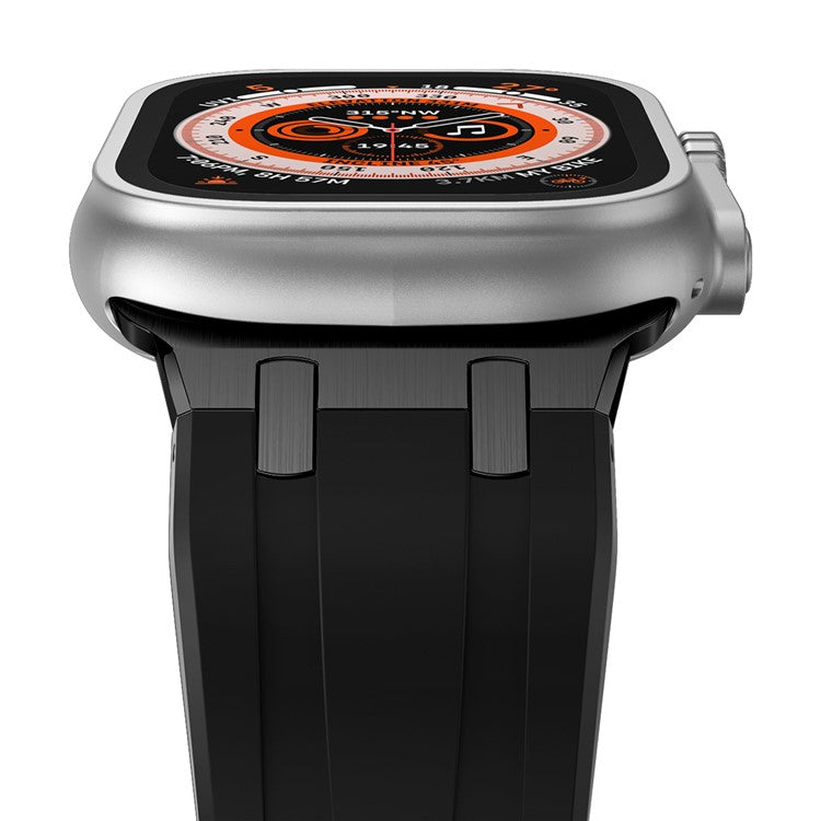 For Apple Watch 10 46mm / Ultra 2 / Ultra 49mm / 9 8 7 45mm / SE (2023) SE (2022) SE 6 5 4 44mm / 3 2 1 42mm Liquid Silicone Watch Band - Black+Black