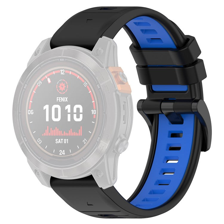 For Garmin Fenix 7 / 7 Pro / 6 / 6 Pro QuickFit 22mm Watch Band Dual Color Silicone Strap - Black+Blue