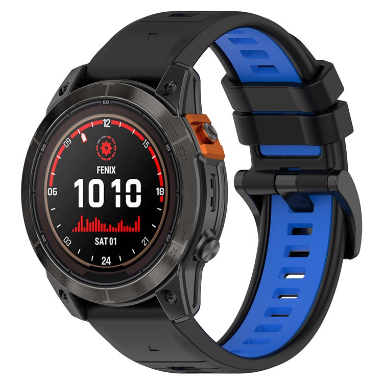 For Garmin Fenix 7 / 7 Pro / 6 / 6 Pro QuickFit 22mm Watch Band Dual Color Silicone Strap - Black+Blue