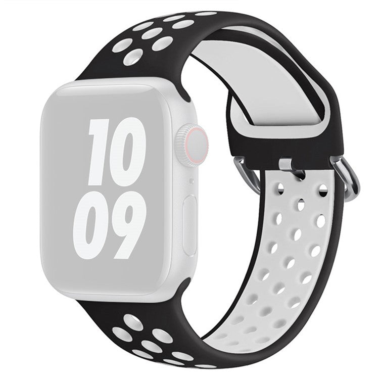 KALEBOL For Apple Watch Series 9 8 7 41mm / 6 5 4 SE (2023) SE (2022) SE 40mm / 3 2 1 38mm Soft Silicone Band - Black+White