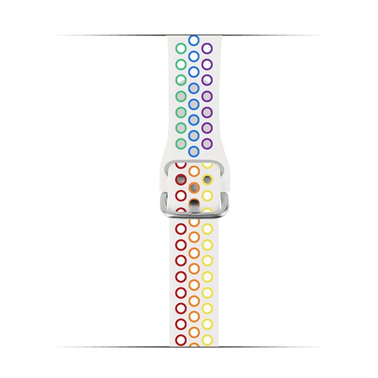 KALEBOL For Apple Watch 10 46mm / Ultra 2 / Ultra 49mm / 9 8 7 45mm / SE (2023) SE (2022) SE 6 5 4 44mm / 3 2 1 42mm Silicone Watch Band - White+Rainbow