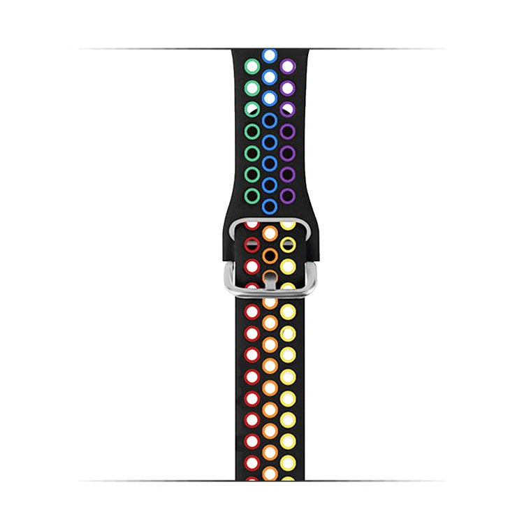 KALEBOL For Apple Watch 10 46mm / Ultra 2 / Ultra 49mm / 9 8 7 45mm / SE (2023) SE (2022) SE 6 5 4 44mm / 3 2 1 42mm Silicone Watch Band - Black+Rainbow