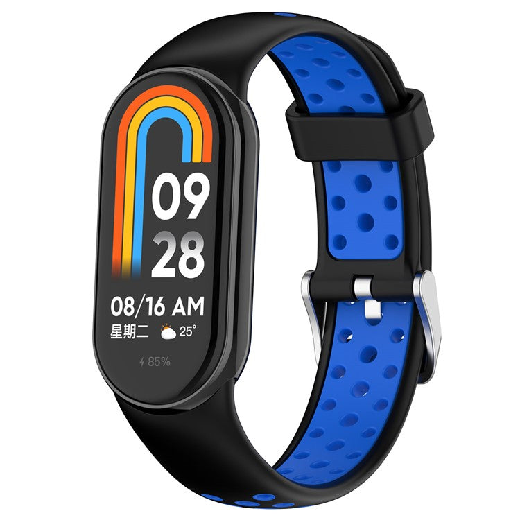 KALEBOL KLB-SSGJ-001 For Xiaomi Smart Band 9 NFC / 9 / 8 NFC / 8 Silicone Watch Band Waterproof Strap - Black+Blue