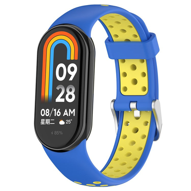 KALEBOL KLB-SSGJ-001 For Xiaomi Smart Band 9 NFC / 9 / 8 NFC / 8 Silicone Watch Band Waterproof Strap - Blue+Yellow