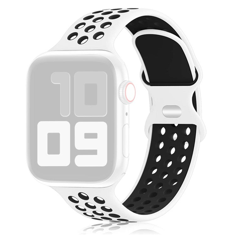 KALEBOL For Apple Watch Series 10 42mm / 9 8 7 41mm / SE (2023) SE (2022) SE 6 5 4 40mm / 3 2 1 38mm Sporty Silicone Watch Band - White+Black