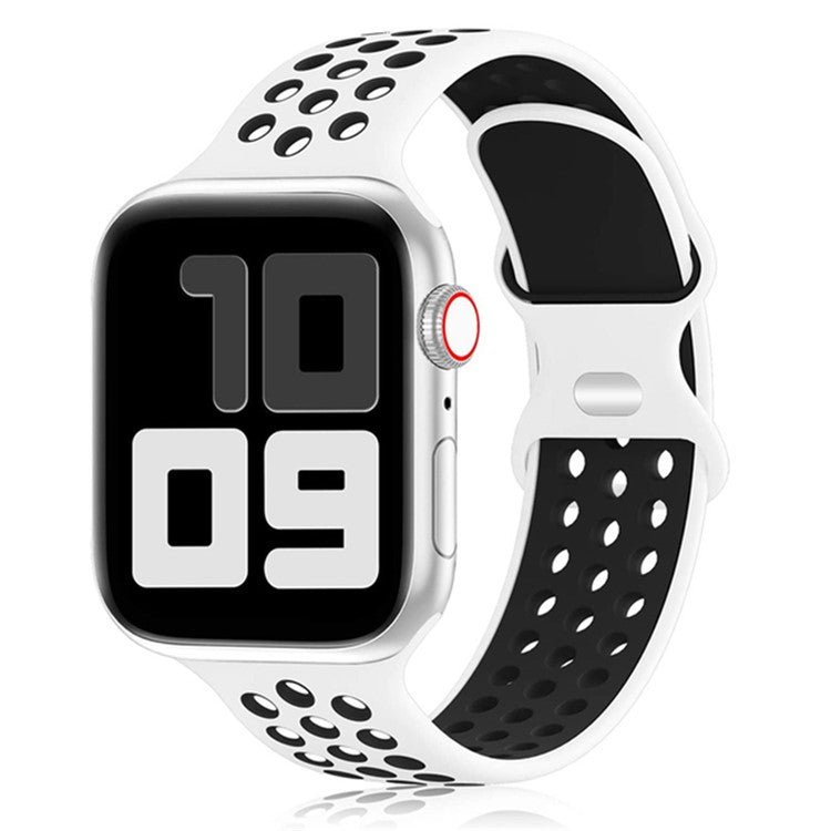 KALEBOL For Apple Watch Series 10 42mm / 9 8 7 41mm / SE (2023) SE (2022) SE 6 5 4 40mm / 3 2 1 38mm Sporty Silicone Watch Band - White+Black